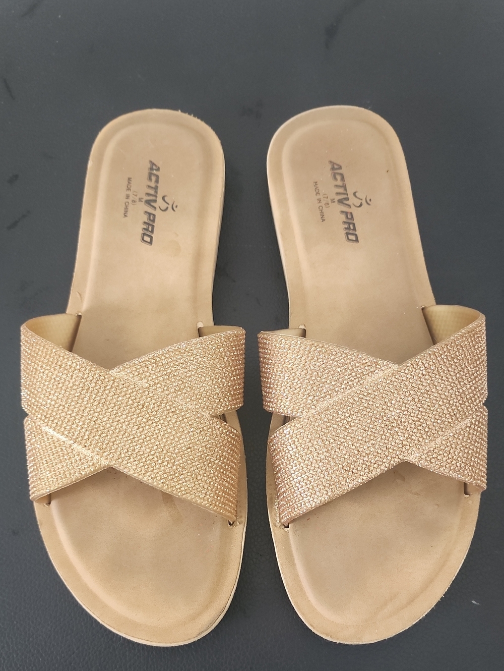 Women’s Gold Cross-Strap Slide Sandals